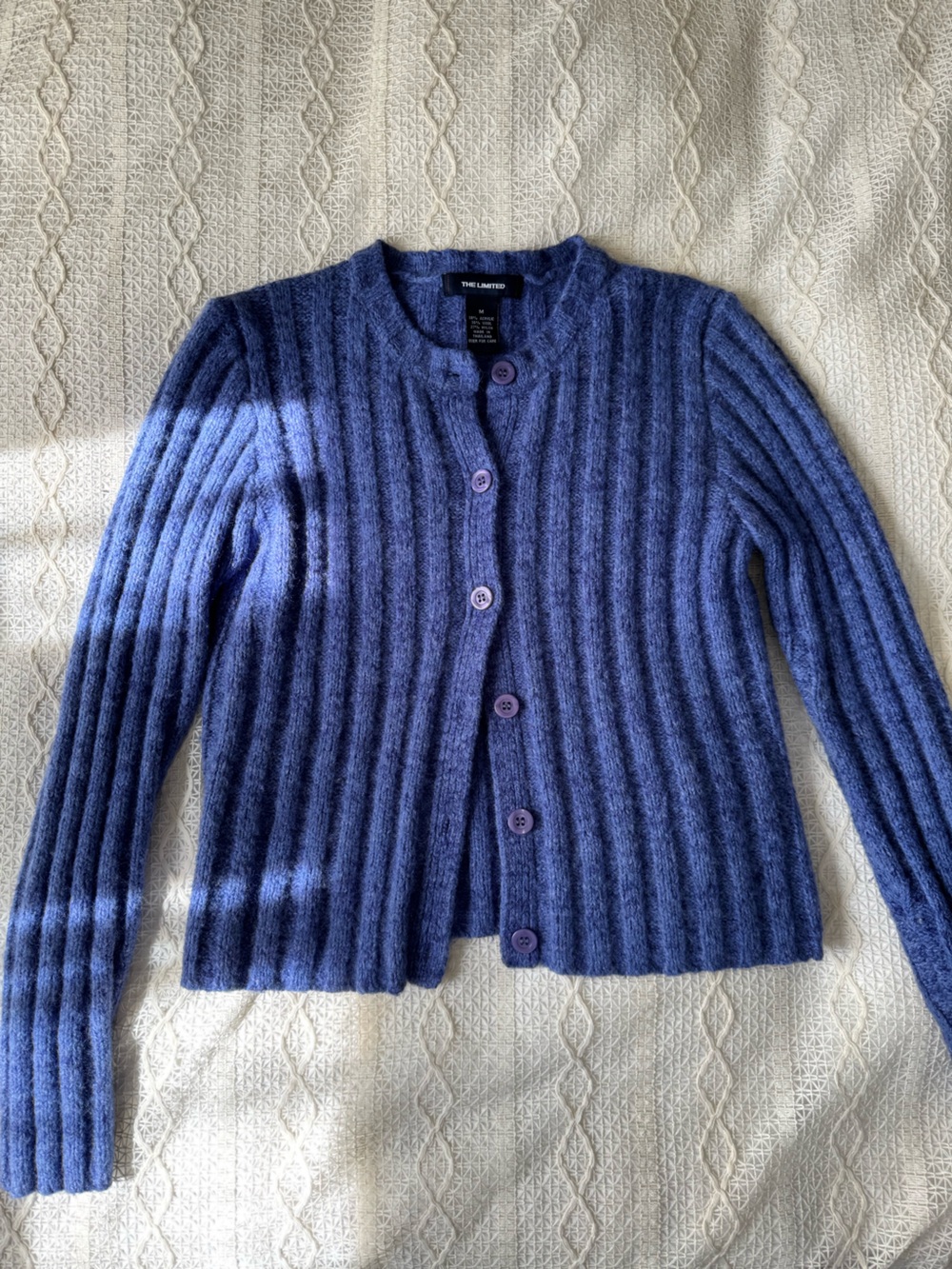 The Limited Vintage Periwinkle Ribbed Wool Blend Cardigan